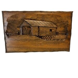 Vintage Relief Carved Wood Folk Art Vermont‎ Covered Bridge Signed J Donovan